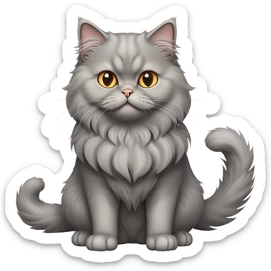 cinematic-[grey persian cat]-realistic-full-body-sitting-emoji,-tail-curled-playfully-around-its-paws,-head-tilted-dramatically,-fluffy-[grey cat]-fur,-simplified-yet-realistic-focused-features,-highly-detailed,-glowing-with-an-almost-sarcastic-glow sticker