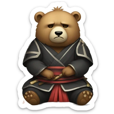 sad samurai bear with tears coz he lost in poker sticker