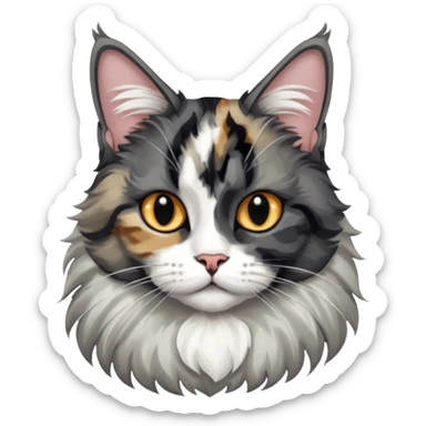Maine coon black silver tortie et blanc avec une grosse tache noir sur un côté de la tête  sticker