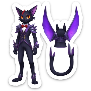 cool anthro black purple red ethereal fantasy nargacuga-Noivern-cat-Fakemon collar harness bow tie and bracers full body sticker