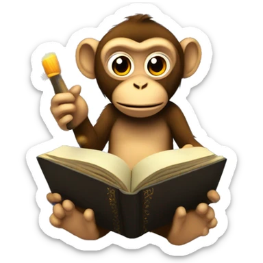 Monkey reading a bible with sparks and pretty stuff coming out sticker