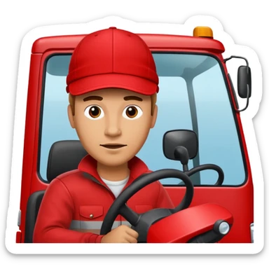 Мужчина в красном шапке на красном фуре вольво водитель тягача sticker