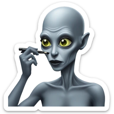 Grey alien doing makeup  sticker