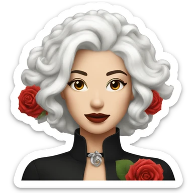 Woman with luxurious white hair with a black choker with a rose on her neck sticker