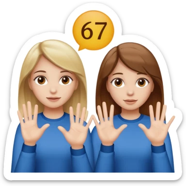 Two girls saying six seven one with brown hair. And doing hand movements  white skin six seven SAYING SIX SEVEN ONE WITH BLOND HAIR  sticker