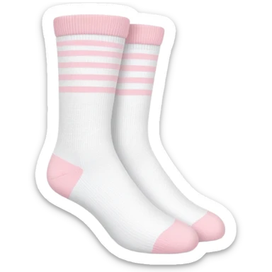 All white terry socks with slim powder pink stripe at the top, cute sticker