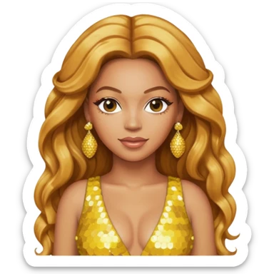 Beyonce with long strawberry blonde hair, yellow sequin outfit and earrings  sticker