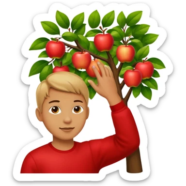 Person picking an apple off of a tree sticker