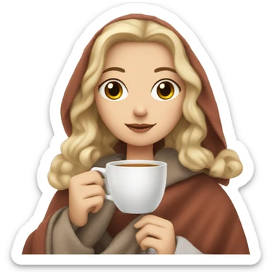 White Girl with a blanket and a cup of tea sticker