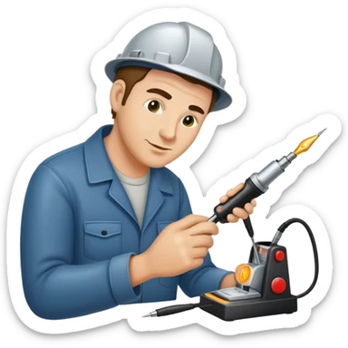 man with a soldering iron sticker
