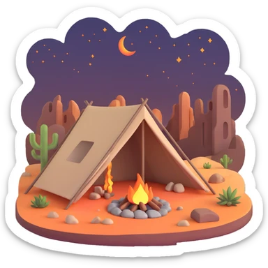 desert tent with campfire at night sticker