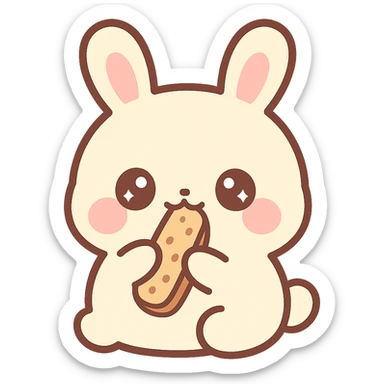 very cute rabbit, Japanese anime style, big shiny eyes, eating a biscotti sticker