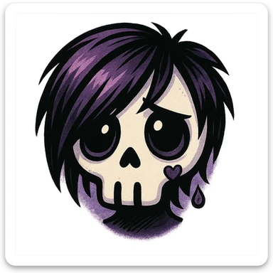 emo skull, black and purple, cute and expressive sticker