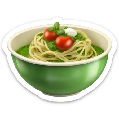 Bowl with spaghetti with green pesto with mozarella and tomato  sticker