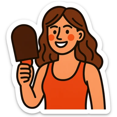 vibrant toon style light skintone woman with brown hair holding a tanning mitt sticker