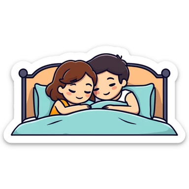 Couple love bed brown hair sticker