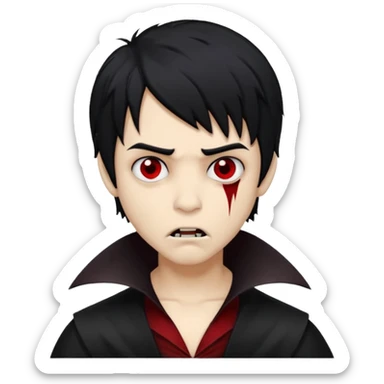 Boy, vampire, black hair, medium long, emo, shaggy, dark, spooky, creepy expression sticker