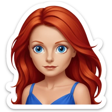 Geri Halliwel with long red hair, blue eyes, red outfit sticker