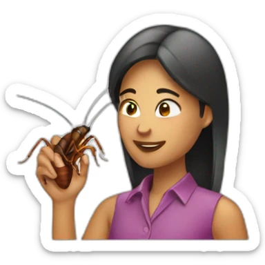Woman spraying cockroach sticker