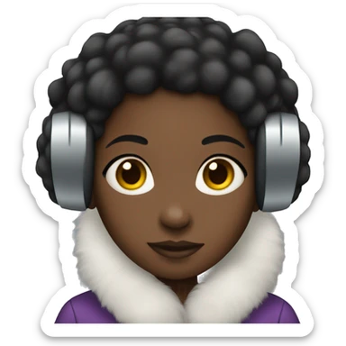 black girl wearing fluffy earmuffs sticker