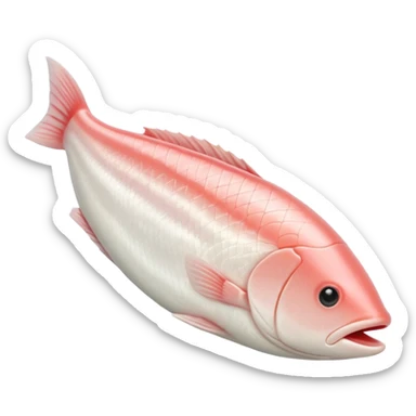 raw white fish fillet, boneless skinless, smooth curved, pale ivory to pinkish-white, subtle sheen, fine grain, fresh moist, flat or gently folded, no plate herbs background or faces, clean 3D, soft shadows, transparent background, emoji scale sticker