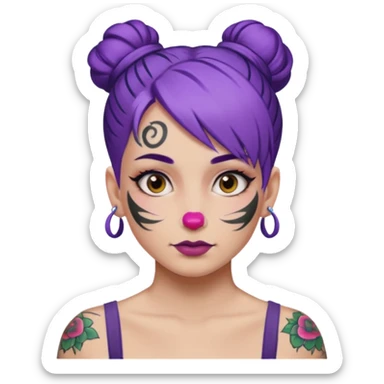 purple hair bun and lots of face tattoo sticker