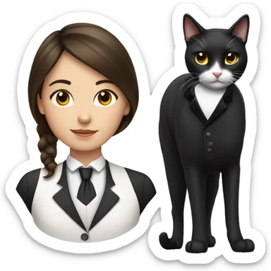 Brunette girl with tuxedo cat  sticker