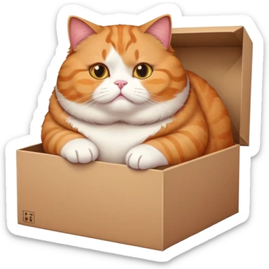 Adorable obese cat trying to fit in a small box sticker