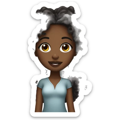 black girl with long curly hair with eyelashes and a lip combo sticker
