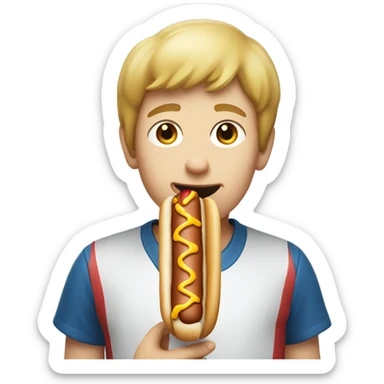 boy eating hot dog sticker