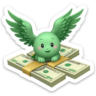 un fajo billetes de dólares con alas sticker