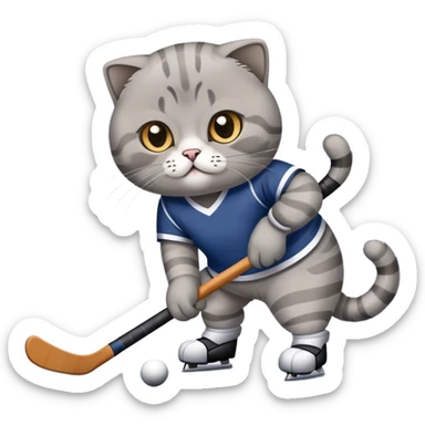 Scottish fold cat playing hockey sticker