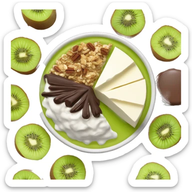 Bol de fromage blanc avec muesli au chocolat avec un kiwi et du miel  sticker