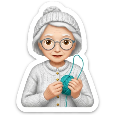 elderly woman knitting white costume sticker