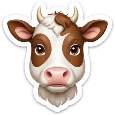 cinematic-noble-brown-and-white-cow calf-portrait-emoji,-poised-and-regal,-with-a-large,-sturdy-build-and-a-beautifully-patterned-hide-of-rich-brown-accented-by-crisp-white-patches,-deep-set-soulful-brown-eyes,-simplified-yet-sharp-and-sophisticated sticker
