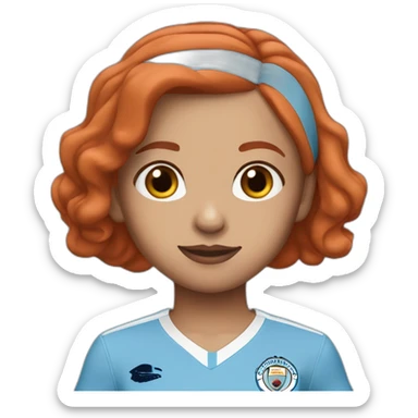 A girl with red bob hair with Manchestercity outfit sticker