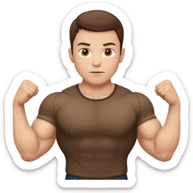muscular man white skin, wear brown shirt sticker