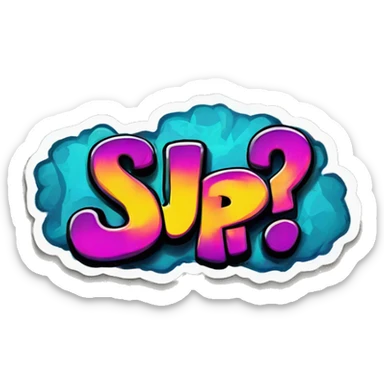 **A sticker "SUP ?", a graffiti-style logo with bright colors on a solid background, created as vector art.  sticker