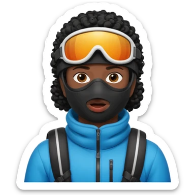 make a yn in a ski mask but but the mask is only covering his mouth and his hair is curly and black and ski goggles on his hair sticker