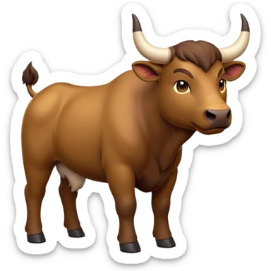 cinematic-[brown bull]-realistic-full-body-standing-emoji,-tail-flicking-lazily,-head-tilted-dramatically,-sleek-[brown]-fur,-simplified-yet-realistic-focused-features,-highly-detailed,-glowing-with-an-almost-sarcastic-glow sticker