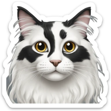 black and white cat with long hair sticker