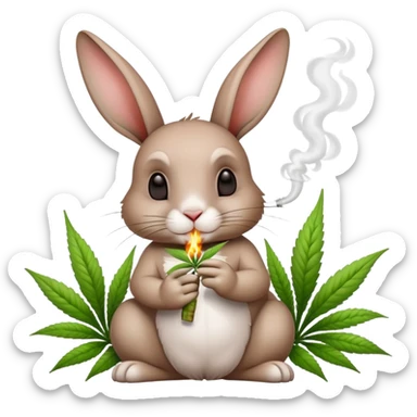Rabbit that is smoking marijuana with a spring flower theme with marijuana plants sticker