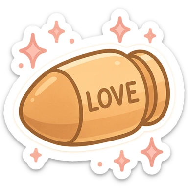 bullet with the word 'LOVE' engraved, surrounded by pink sparkles sticker