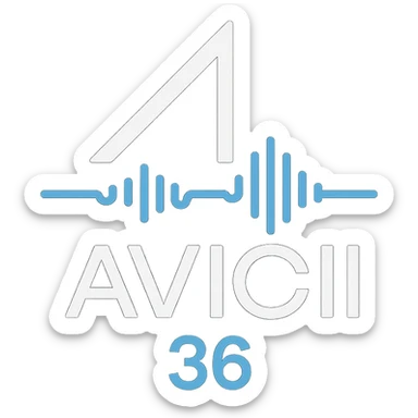 minimalist logo of Avicii age 36 with clean lines, electronic music theme sticker