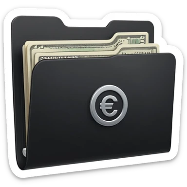 A minimal emoji-style icon of a matte black folder, slightly open, with a simple finance logo on the front symbolizing credit growth, stability, and money management, clean lines, subtle shading, and a professional, organized vibe. sticker