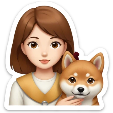 girl brown hair with is Shiba Inu sticker