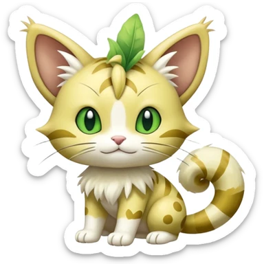 Shiny Cute Adorable Meowth-Delcatty-Bayleaf-Hybrid-Creature with pattern-markings sticker