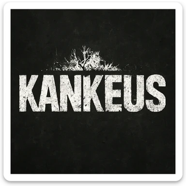 KankeuS logo using a DayZ-like font, rough, grunge, apocalyptic look, white text on dark background sticker