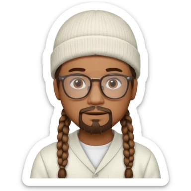 man with braids glasses beanie and goatee white clothes sticker