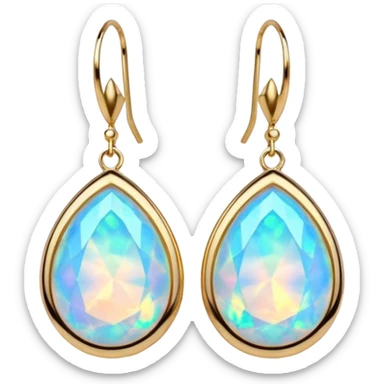 Futuristic colors opal gemstone, 14K gold pair of earrings, isolated, rendering  sticker